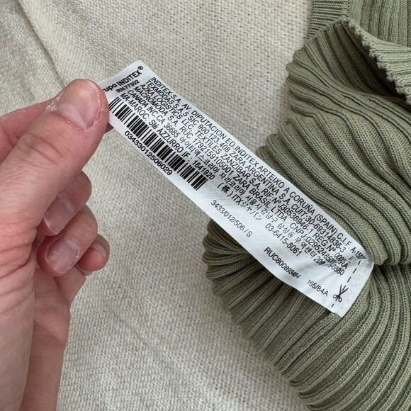 Zara Green Ribbed One-Shoulder Top Small - Picture 5 of 5